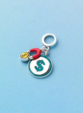 s925纯银滴胶磁铁吊坠招财磁吸个性挂件diy手工串珠银饰配件材料