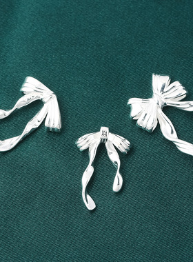 实心大号蝴蝶结吊坠s925纯银素银ins风韩版蝴蝶结挂件diy项链配件