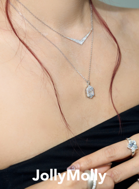 JollyMolly小众设计师925银轻奢生日礼物网红高碳钻方块冰糖项链