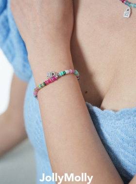 JollyMolly小众设计师纯银生日礼物送女友重工轻奢彩色锁扣手链