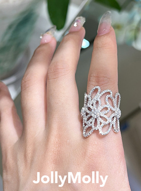 JollyMolly小众设计师纯银礼物轻奢生日个性精致重工花海纯银戒