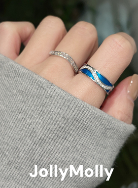 JollyMolly小众设计师925银轻奢生日礼物网红重工蓝鲸戒