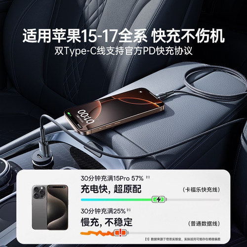 倍思适用苹果17充电线iPhone16pro手机15车载usb转typec数据线CarPlay双tpyec口快充平板充电器线充电宝短线 - 图0