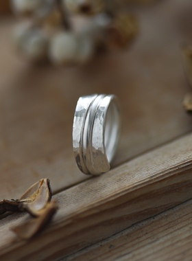 【风屿】锤纹可调节泰国清迈纯手工不规则s990纯银可调节食指戒指