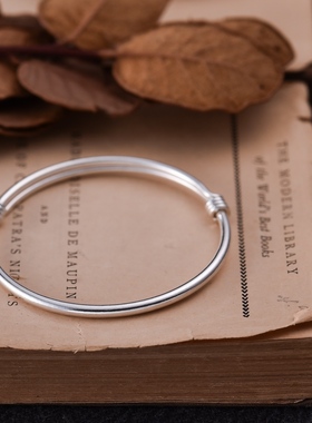 抽拉实心手镯弥藏纯银可调节