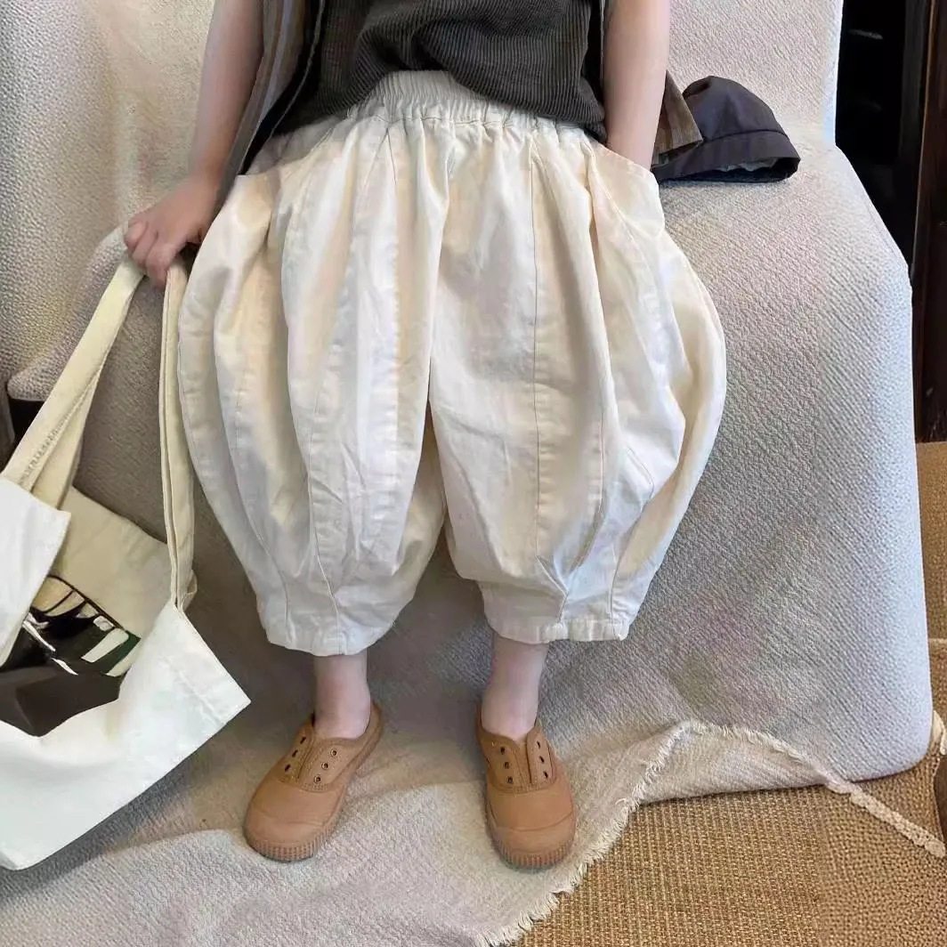 儿童裤子韩版夏季新款女童纯色休闲阔腿九分裤男童洋气百搭哈伦裤,淘宝优惠券,粉丝福利购,淘宝优惠卷