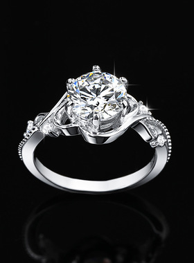 跨境s925纯银戒指藤蔓花苞缠绕1.5克拉六爪莫桑石戒指指环送礼