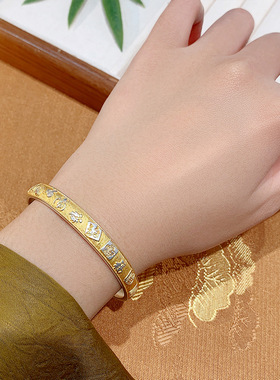百福描金足银9999纯银手镯女新款古法吉言小众镯子送老婆生日礼物