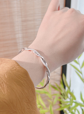 繁花莫比乌斯纯银手镯9999足银两世欢小众镯子情人节女友生日礼物
