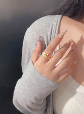 国风新中式珐琅彩纯银戒指女9999足银宫廷轻奢小众高级感指环礼物