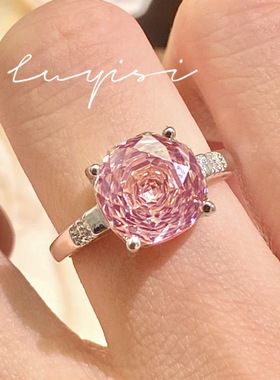 高级感轻奢气质百搭八角玫瑰切紫钻戒指高碳钻艳丽彩宝粉钻指环