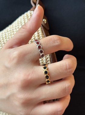 ABOA*同款金属酒红色珐琅滴釉日月灵感戒指  开口可调节叠戴指环