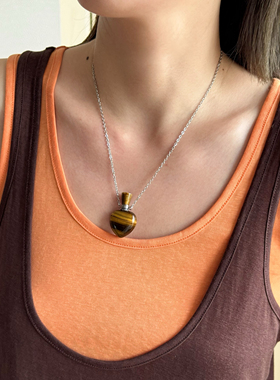 可打开香水精油瓶子吊坠个性时髦项链  天然石虎眼石桃心项链