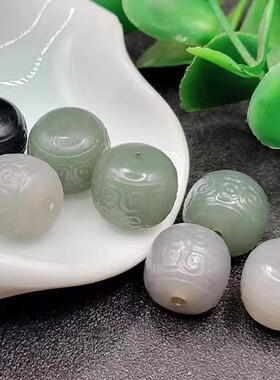 天然新疆和田玉回纹珠桶珠
