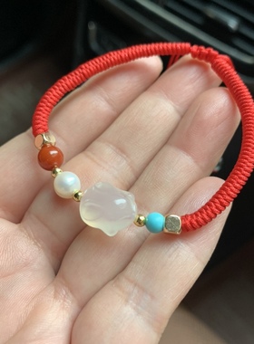 天然荔枝冻趴趴兔手绳玛瑙生肖兔子红绳手链手工编织本命年手绳