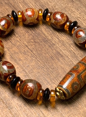 老玛瑙手串三眼天珠手串复古男女手链