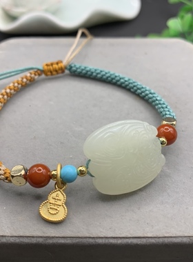 天然和田玉知了手链一鸣惊人手牌手工编织金蝉手绳男女款送证书