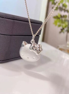 银可爱猫咪吊坠项链 s999银磨砂吊坠可爱萌宝儿童女孩女礼物