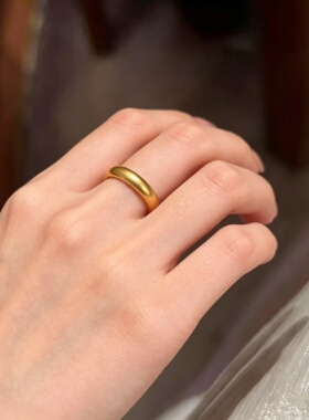 古法加厚泥鳅背素圈戒指男女款情侣戒指对戒对沙金指环黄金色简约