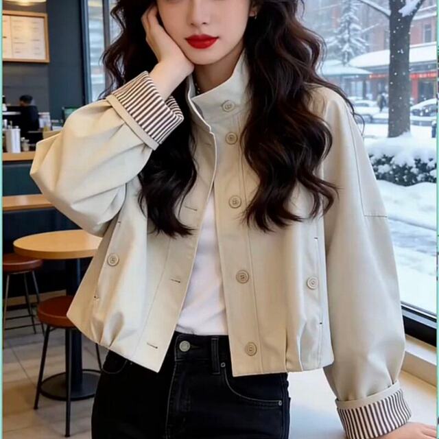 Spring Korean style stand collar slim striped patchwork jacket for women