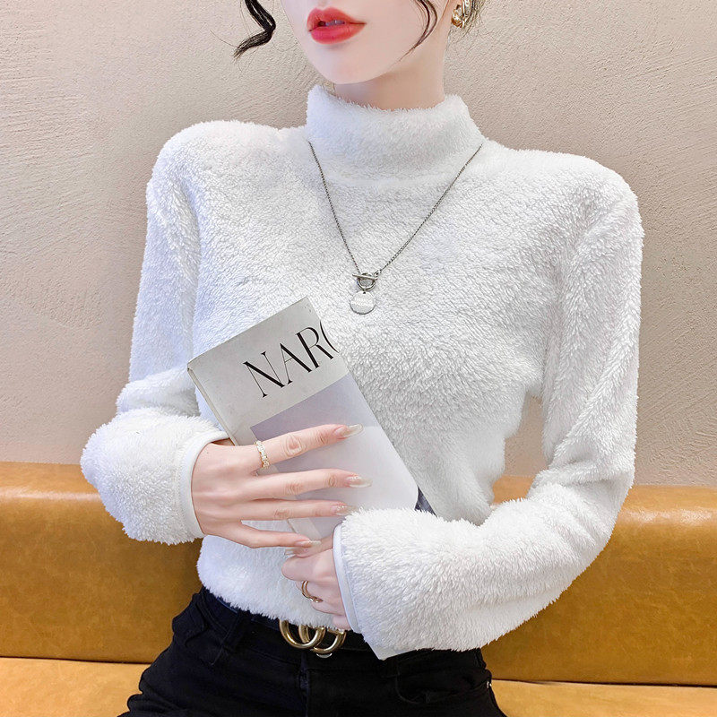 双面珊瑚绒高领长袖T恤女打底衫2025冬季新款百搭加厚毛毛保暖衣,淘宝优惠券,粉丝福利购,淘宝优惠卷