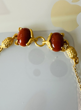 缘绘凤仪 S925纯银和田玉手链南红玛瑙女民族风古典小狐狸