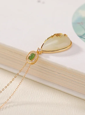 缘绘凤仪 天然和田玉S925纯银镀金水滴形玉兰花新中式国风银吊坠