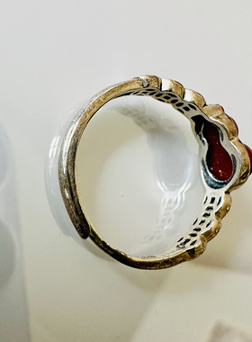 缘绘凤仪 天然南红玛瑙戒指925银镶嵌葫芦开口指环复古风