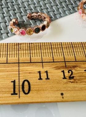 缘绘凤仪 天然碧玺镶嵌铜镀玫瑰金排戒彩宝开口戒指