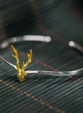 缘绘凤仪 s925银原创设计个性鹿角手环女创意简约一鹿有你手镯