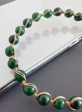 绿绘凤仪 清仓特惠 干青珠 直径6MM 14 K包金线编织手链女