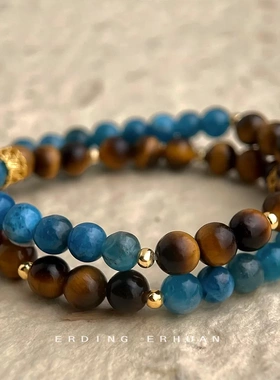 缘绘凤仪 双层叠戴天然石磷灰石虎眼石手链文艺复古民族风新款