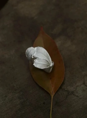 缘绘凤仪 落叶戒指气质树叶 铜烧白工艺 不规则复古开口指环