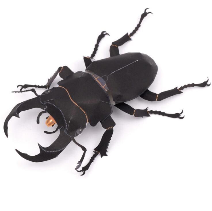 儿童手工折纸DIY拼装立体3D纸质模型仿真昆虫黑色甲虫甲壳虫制作 - 图1