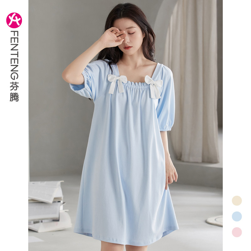 芬腾睡裙夏季纯棉法式连衣裙短裙 芬腾广东睡裙