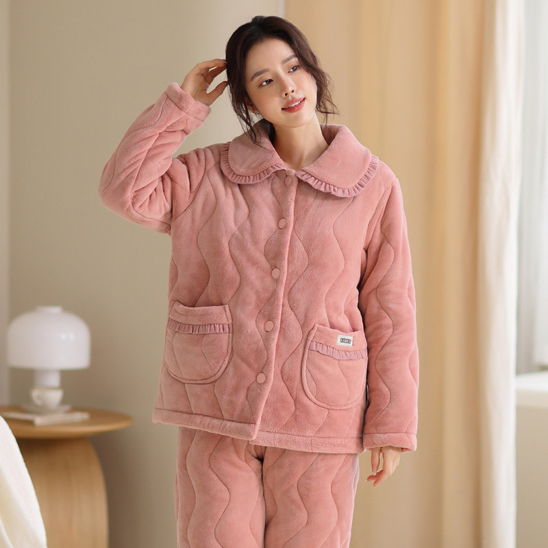 芬腾三层加厚珊瑚绒夹棉睡衣女冬娃娃领外穿家居服套装2025年新款,淘宝优惠券,粉丝福利购,淘宝优惠卷