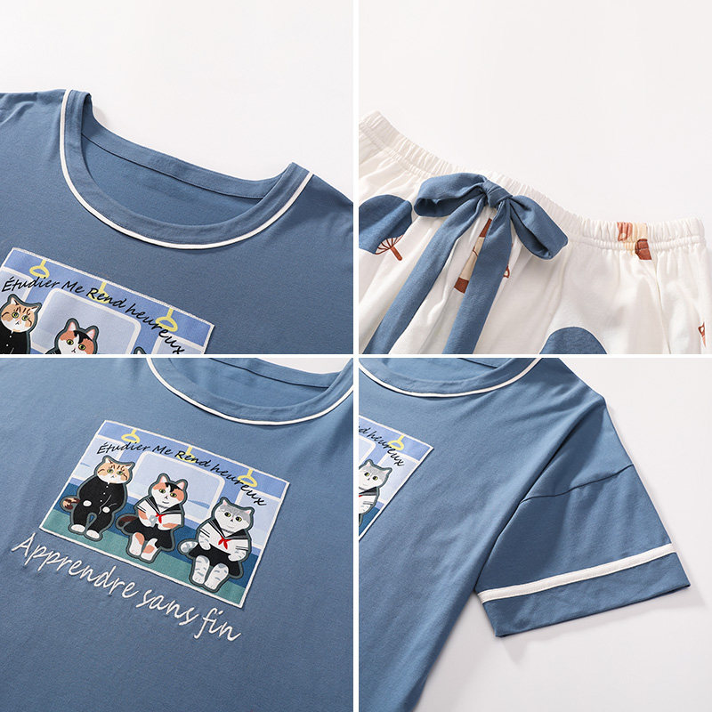 芬腾夏季短袖短裤纯棉韩版清新睡衣 芬腾广东睡衣/家居服套装