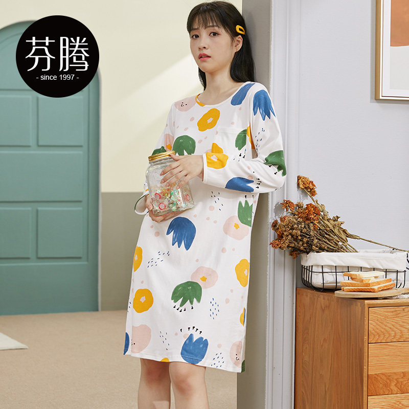 芬腾秋季韩版学生卡通长袖宽松睡裙 芬腾广东睡裙
