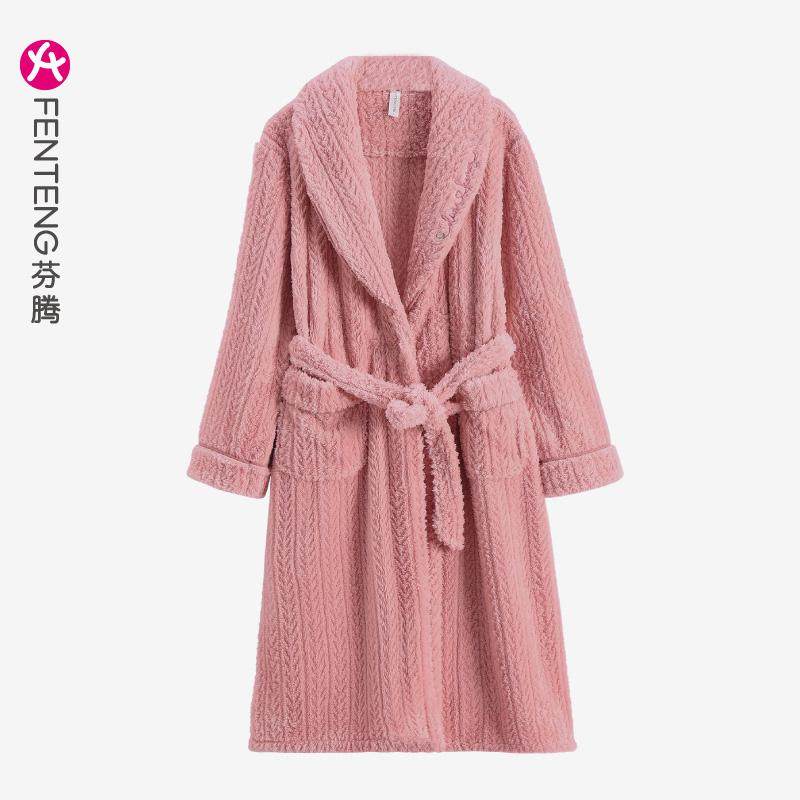 芬腾中长款晨袍家居服珊瑚绒睡衣女款秋冬季加绒加厚保暖睡袍浴袍,淘宝优惠券,粉丝福利购,淘宝优惠卷
