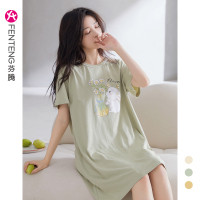 芬腾睡裙女士夏季纯棉薄款可爱短袖睡衣