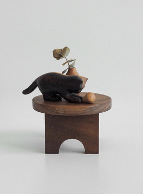 〈与猫共生 修复二〉原创纯手工雕刻创意家居木猫摆件泽无木作