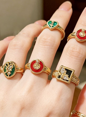 复古彩色板材合金宝石戒指套装