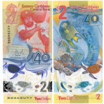 AA crown new 2023 Eastern Caribbean 2 Yuan plastic banknotes central bank to mark 40-year anniversary