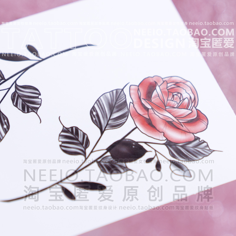 neeio 红色玫瑰花朵 性感脚踝原创纹身贴个性防水女文身贴纸持久 - 图2