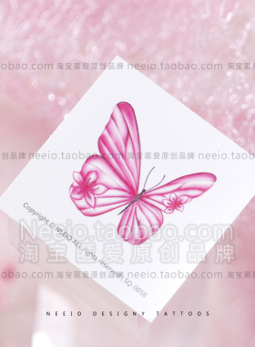 neeio纹身贴 仙梦桃花蝴蝶 清新性感红色胸前锁骨脚踝防水贴纸女