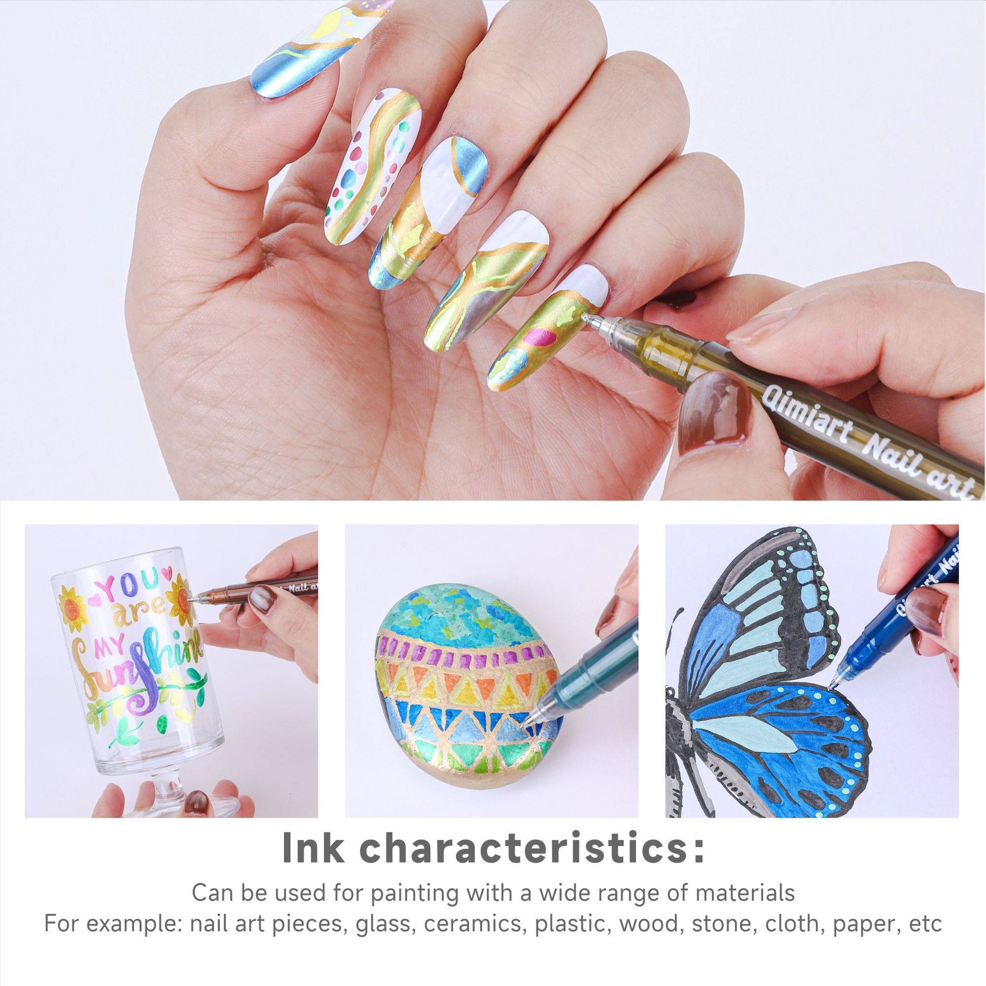 蓝果美甲笔金属色指甲艺术笔快速干燥12色套装DIY美甲手帐笔跨境,淘宝优惠券,粉丝福利购,淘宝优惠卷