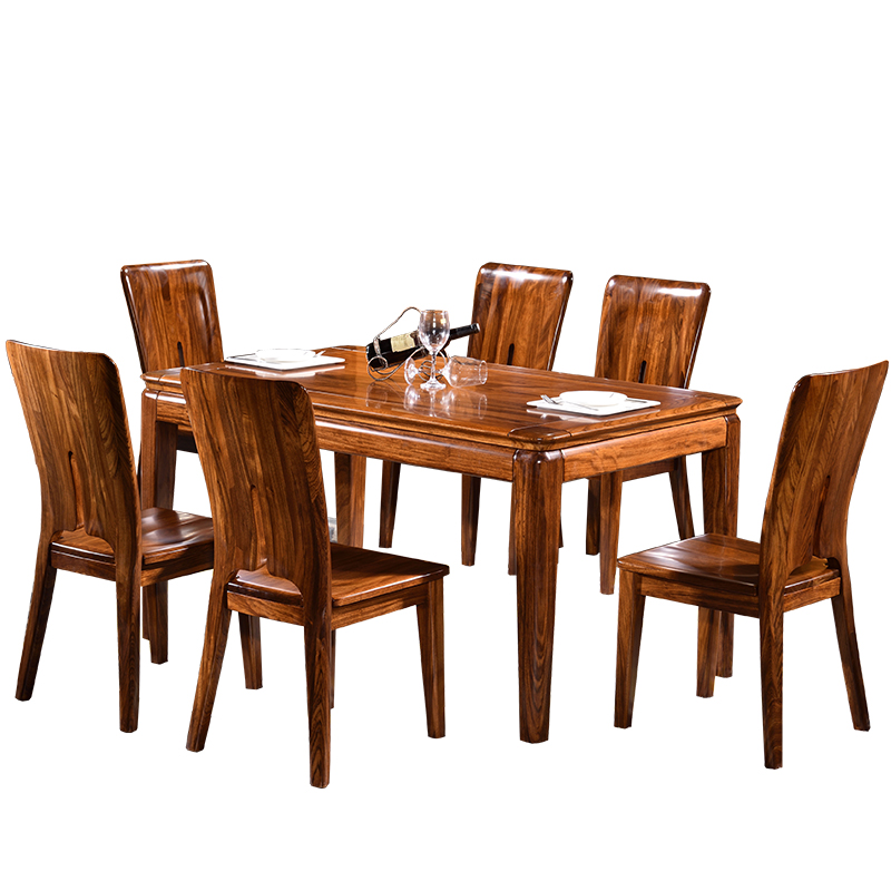 壹柏居乌金木餐桌椅组合中式一桌6椅4椅简约小户型全实木餐厅饭桌