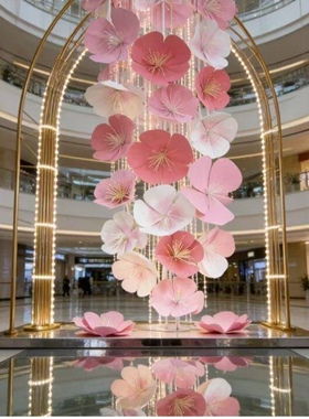 粉色樱花仿真花艺装饰2026数字造型商场美陈道具手工立体花装置