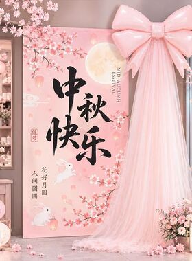 中秋节背景墙布置气球布条立柱套装中秋国庆节日庆典装扮布置用品