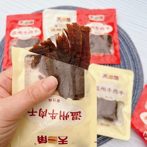 天一角牛肉片手撕黑牛肉干五香蜜汁500g小包装温州特产湖岭牛肉干 - 图1